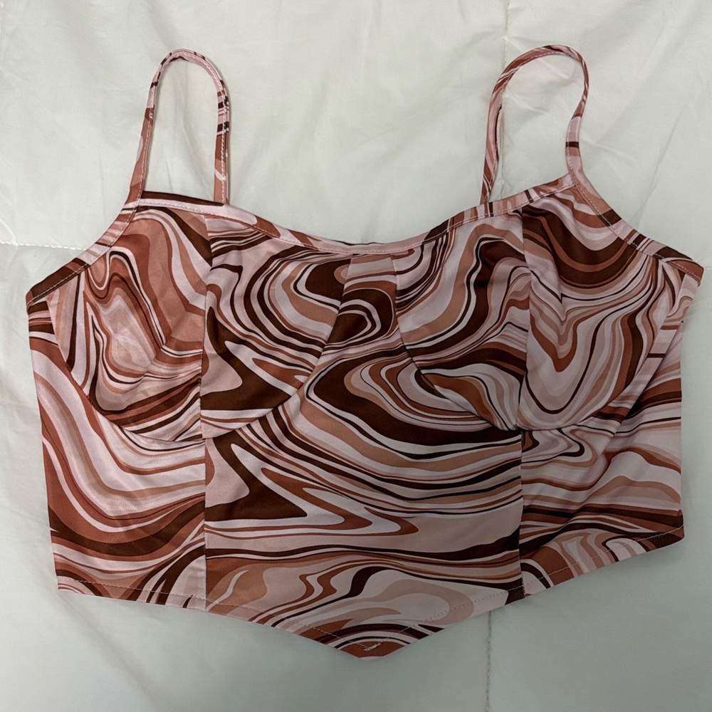 ROMWE Pink and Brown Swirl Camisole